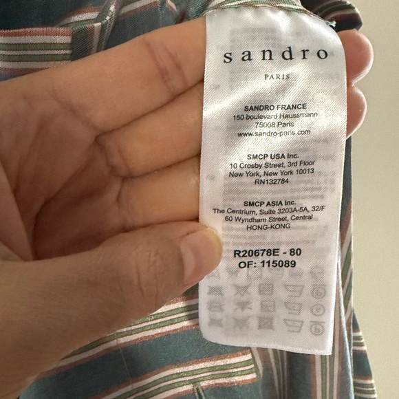 Sandro Green Mid-length Striped Dress - Size 38 - Picture 9 of 10